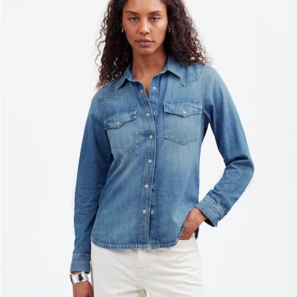 Madewell Denim Western Shirt in Lincroft Wash | Size XXS
